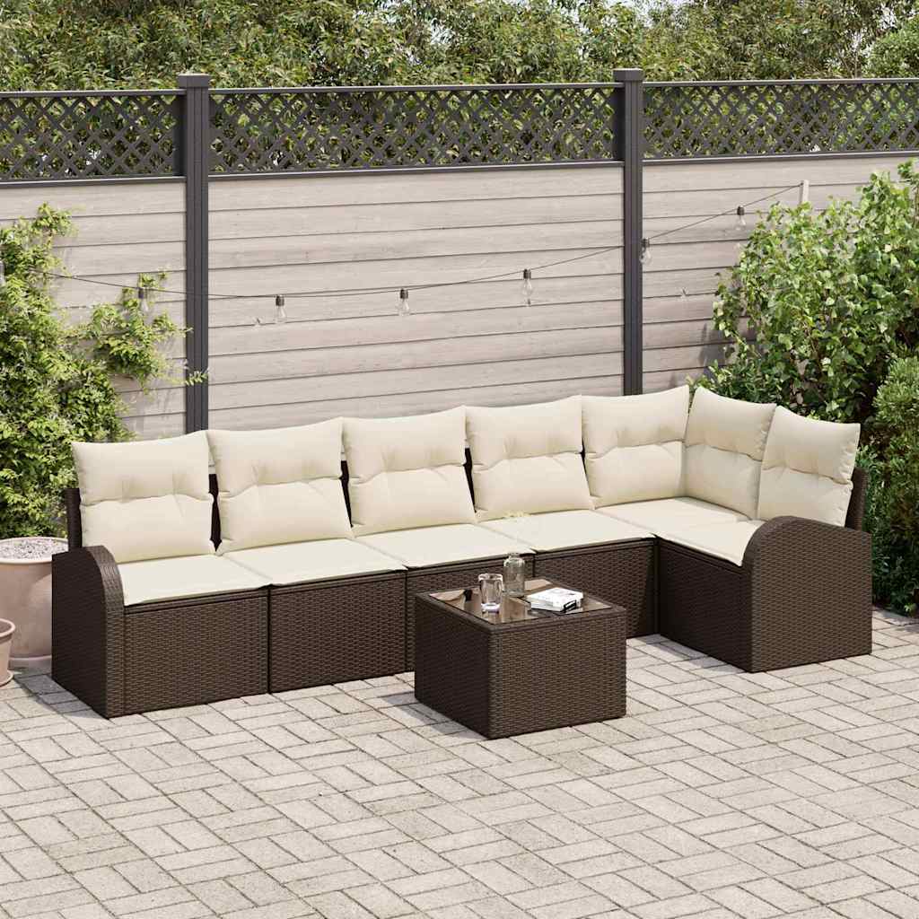 Ensemble de canapé de jardin 7 pcs Marron et blanc polyrotin - XIOS