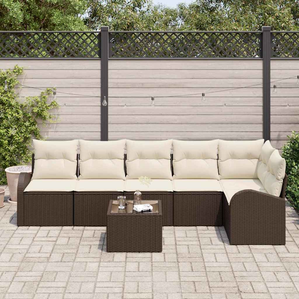 Ensemble de canapé de jardin 7 pcs Marron et blanc polyrotin - XIOS