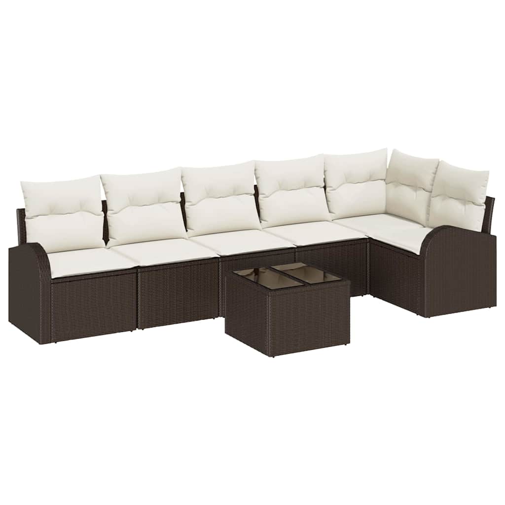 Ensemble de canapé de jardin 7 pcs Marron et blanc polyrotin - XIOS