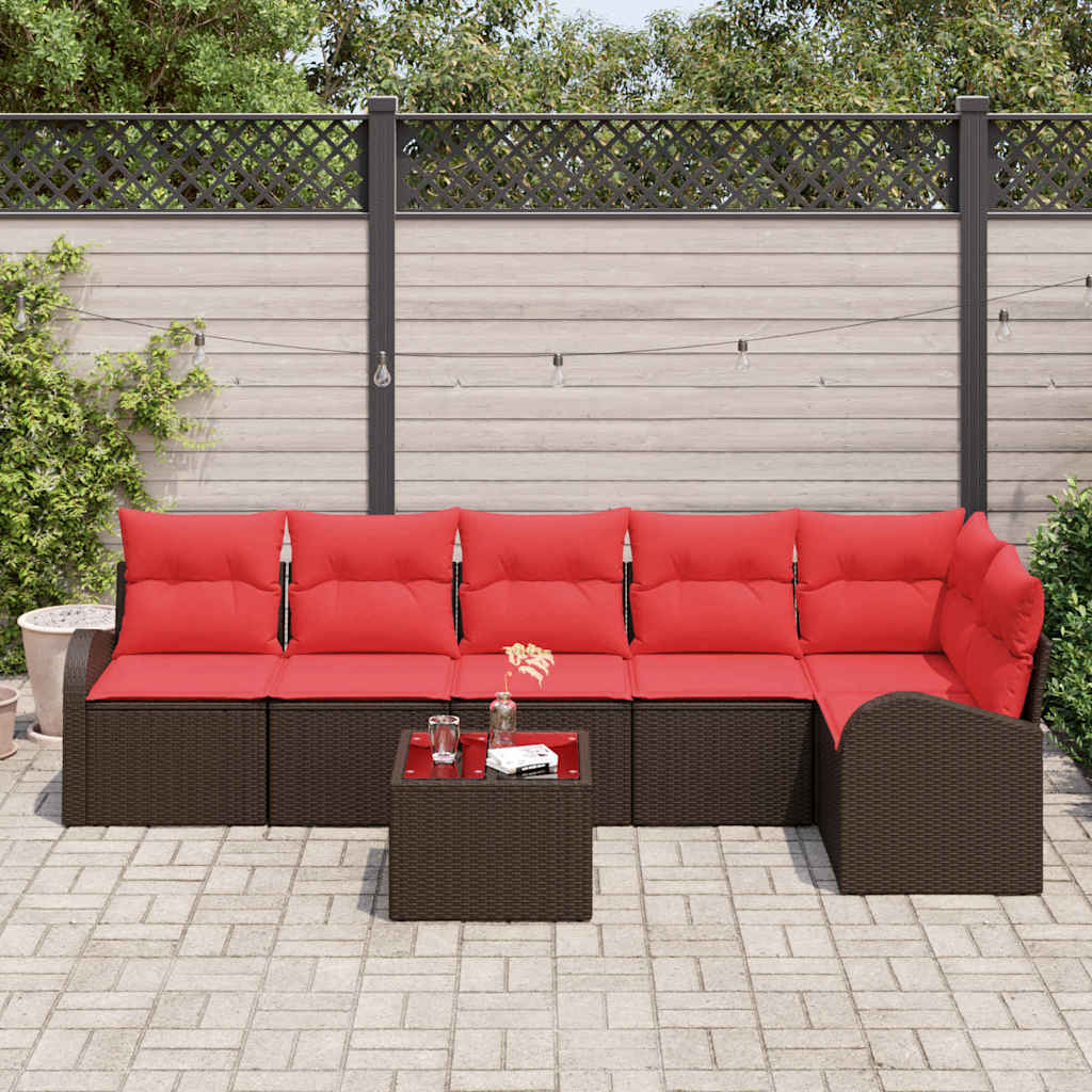 Ensemble de canapé de jardin 7 pcs Marron et rouge polyrotin - XIOS