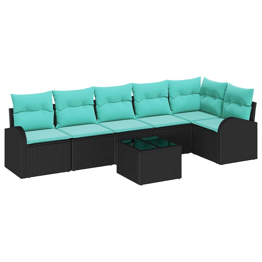 Ensemble de canapé de jardin 7 pcs Noir et turquoise polyrotin