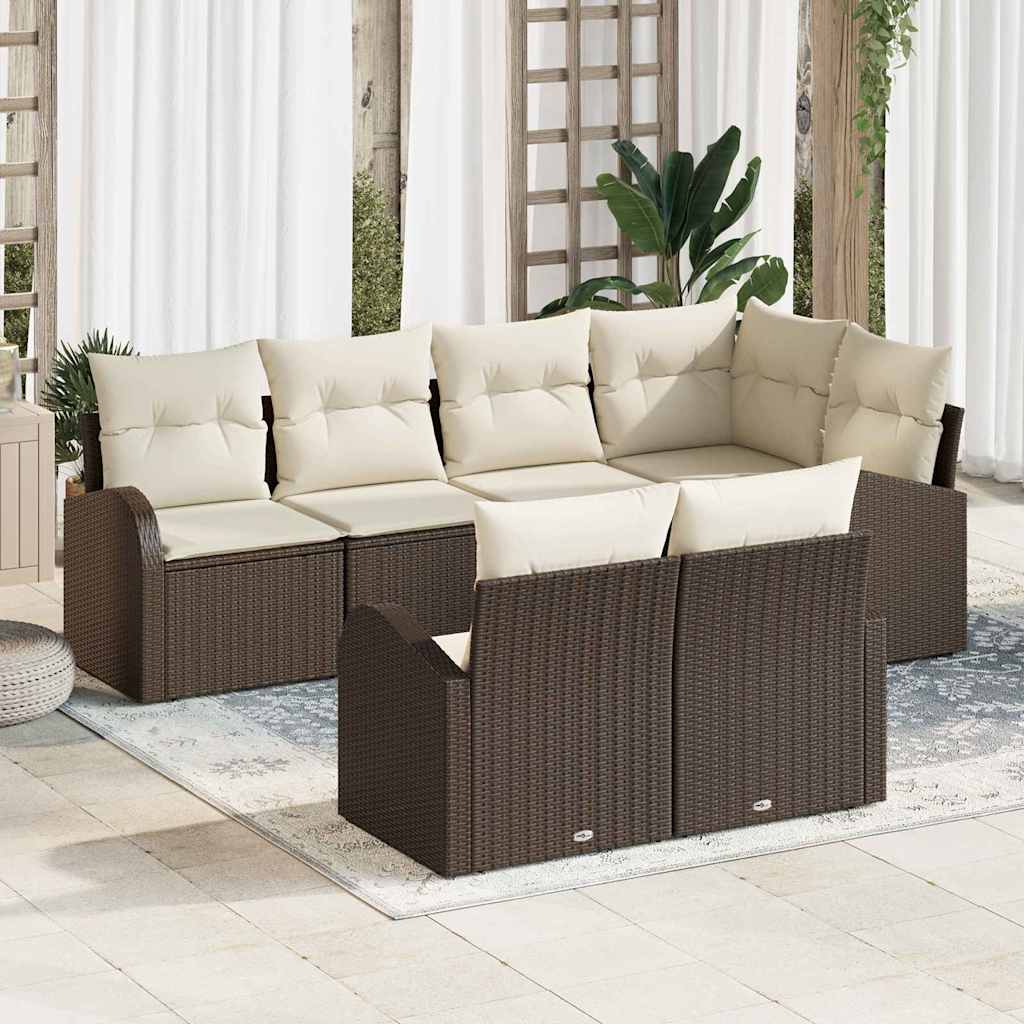 Ensemble de canapé de jardin 7 pcs Marron et blanc polyrotin - XIOS