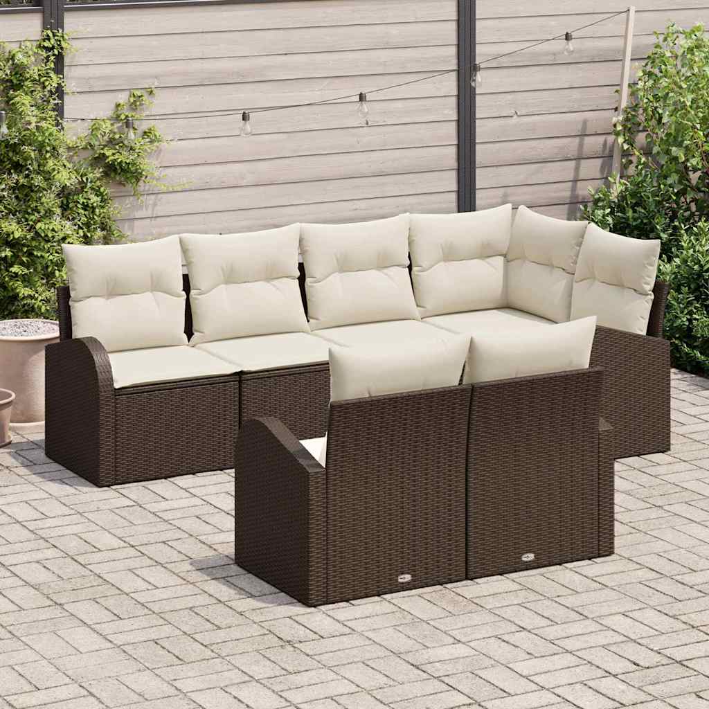 Ensemble de canapé de jardin 7 pcs Marron et blanc polyrotin - XIOS
