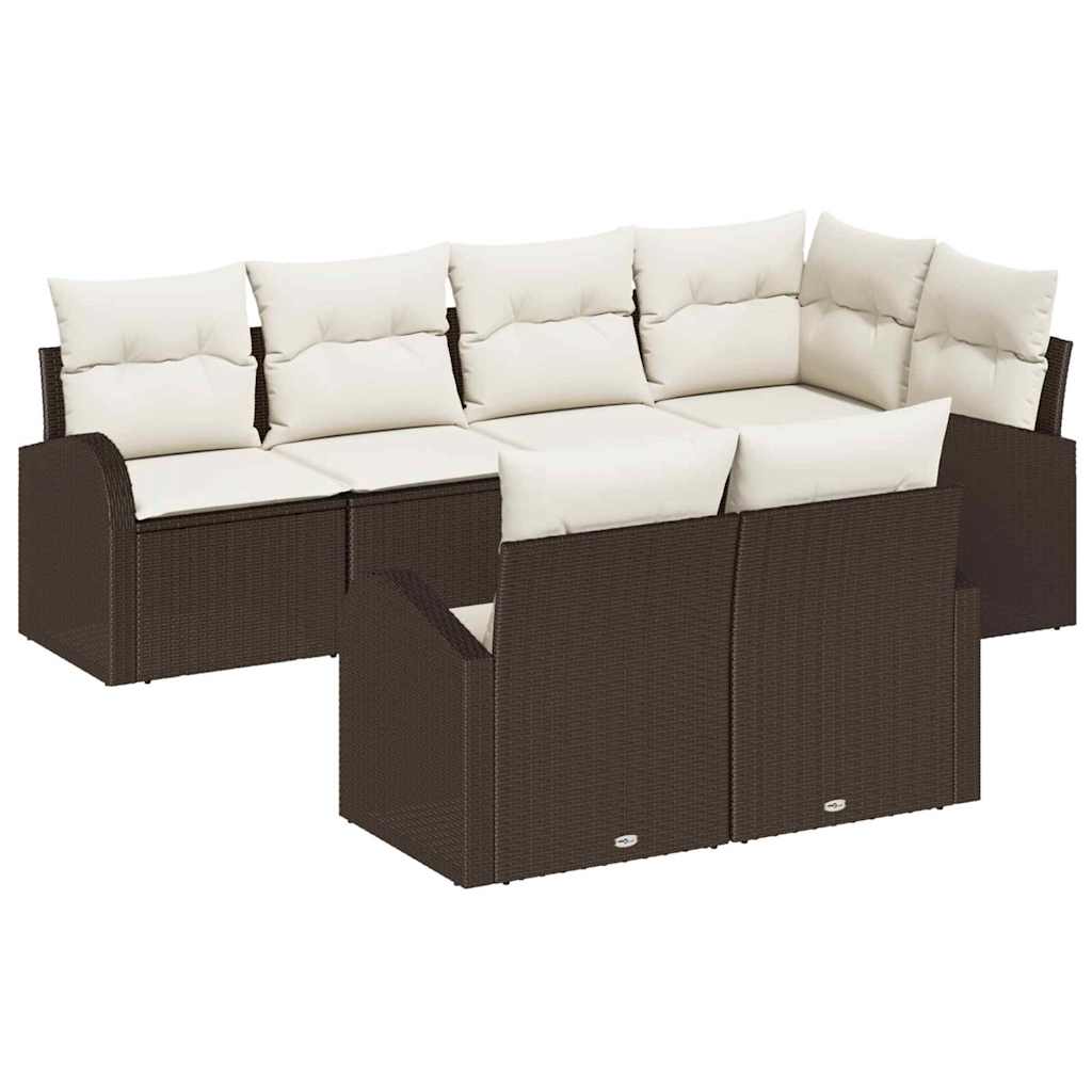 Ensemble de canapé de jardin 7 pcs Marron et blanc polyrotin - XIOS
