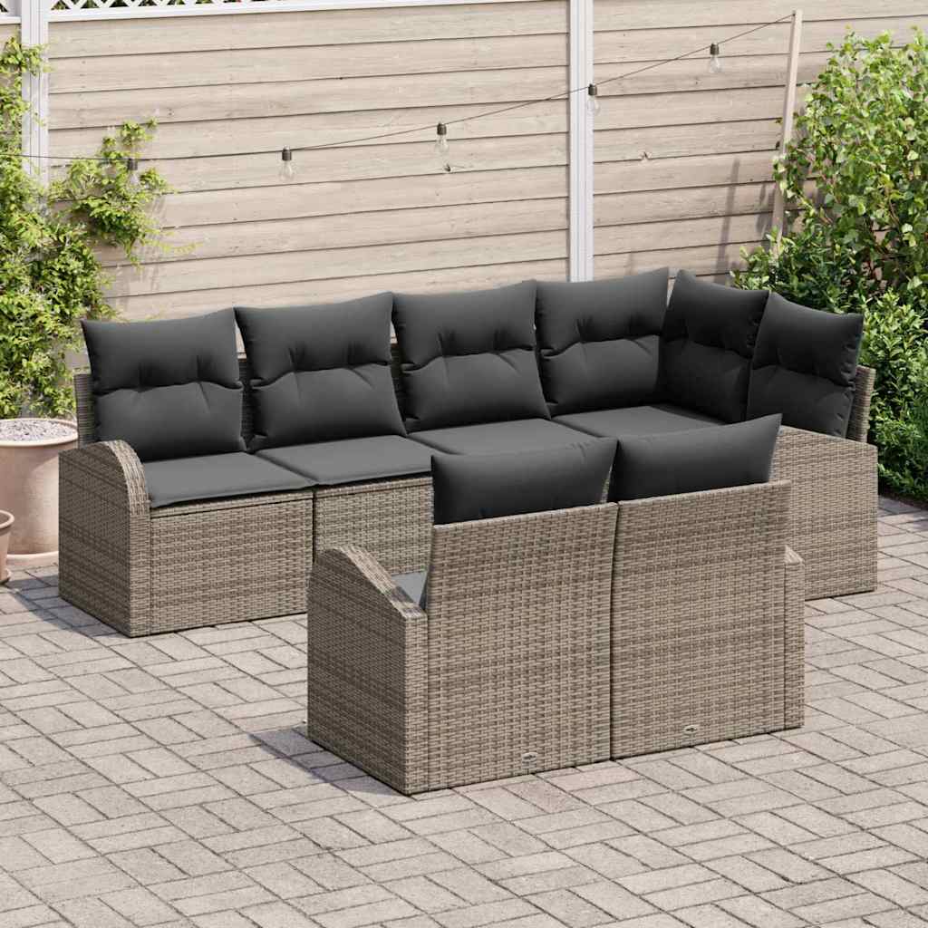 Ensemble de canapé de jardin 7 pc Gris polyrotin