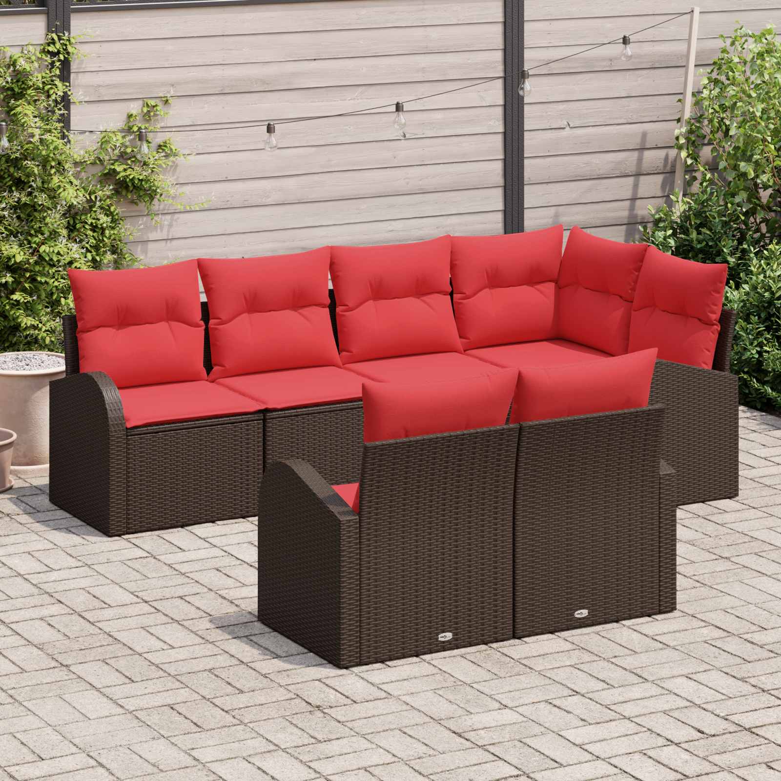 Ensemble de canapé de jardin 7 pcs Marron et rouge polyrotin - XIOS