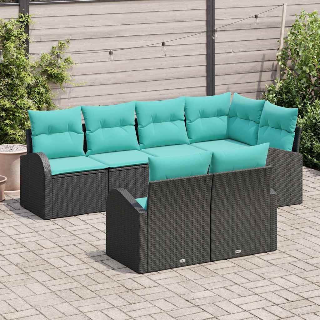 Ensemble de canapé de jardin 7 pcs Noir et turquoise polyrotin