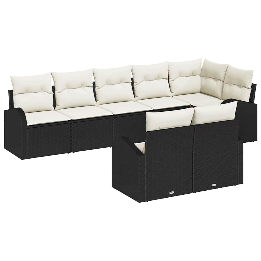 Ensemble de canapé de jardin 8 pc Noir et Blanc polyrotin
