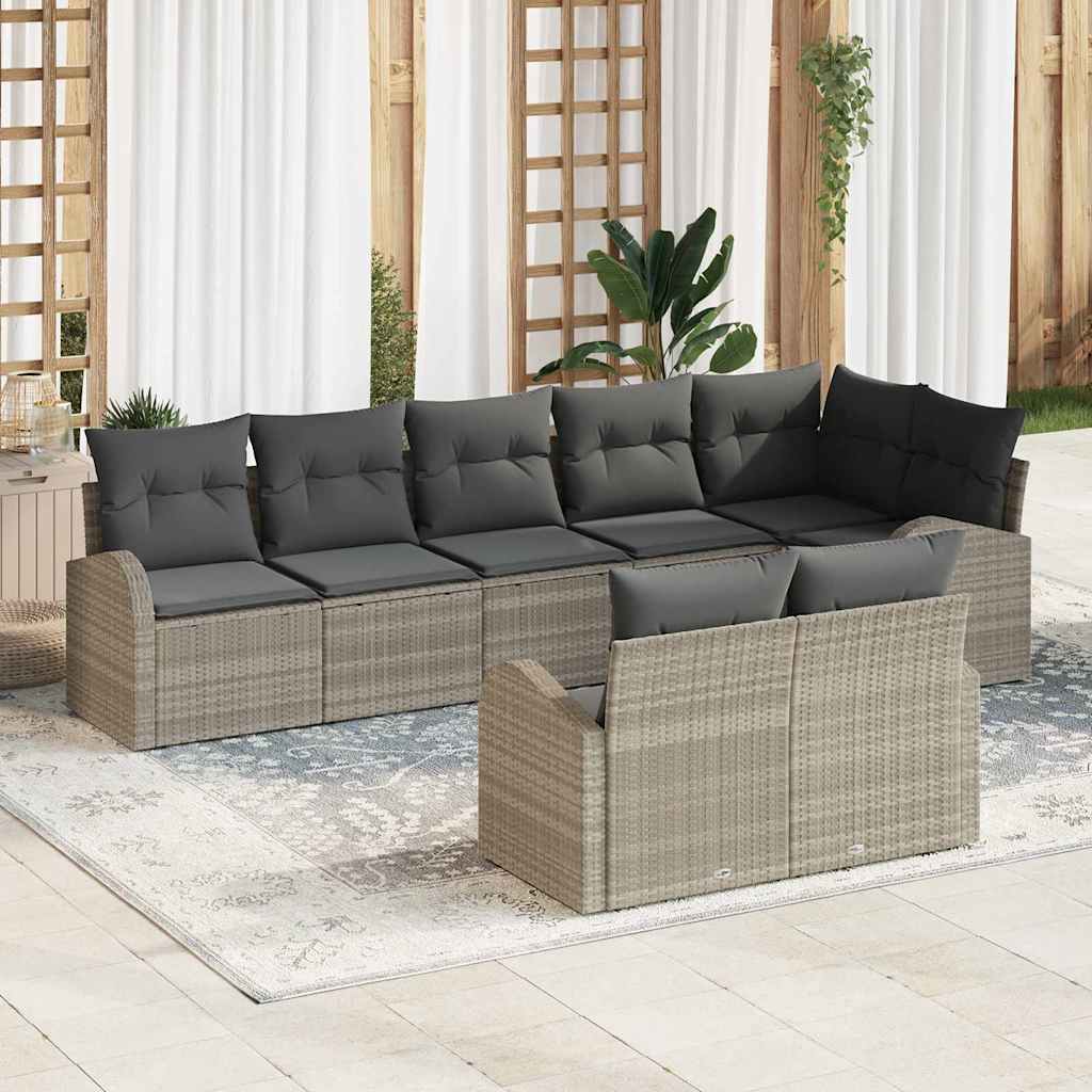 Ensemble de canapé de jardin 8 pcs Gris clair polyrotin - XIOS