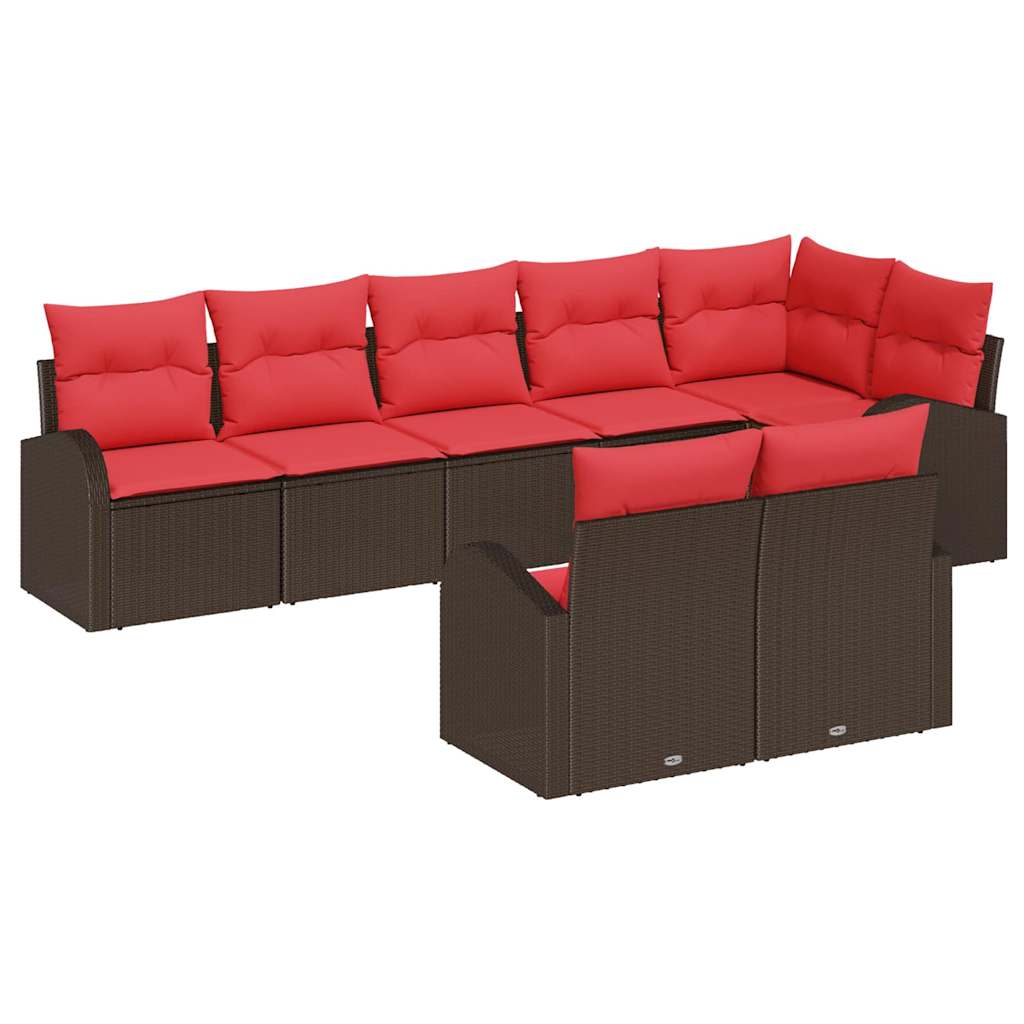 Ensemble de canapé de jardin 8 pcs Marron et rouge polyrotin - XIOS