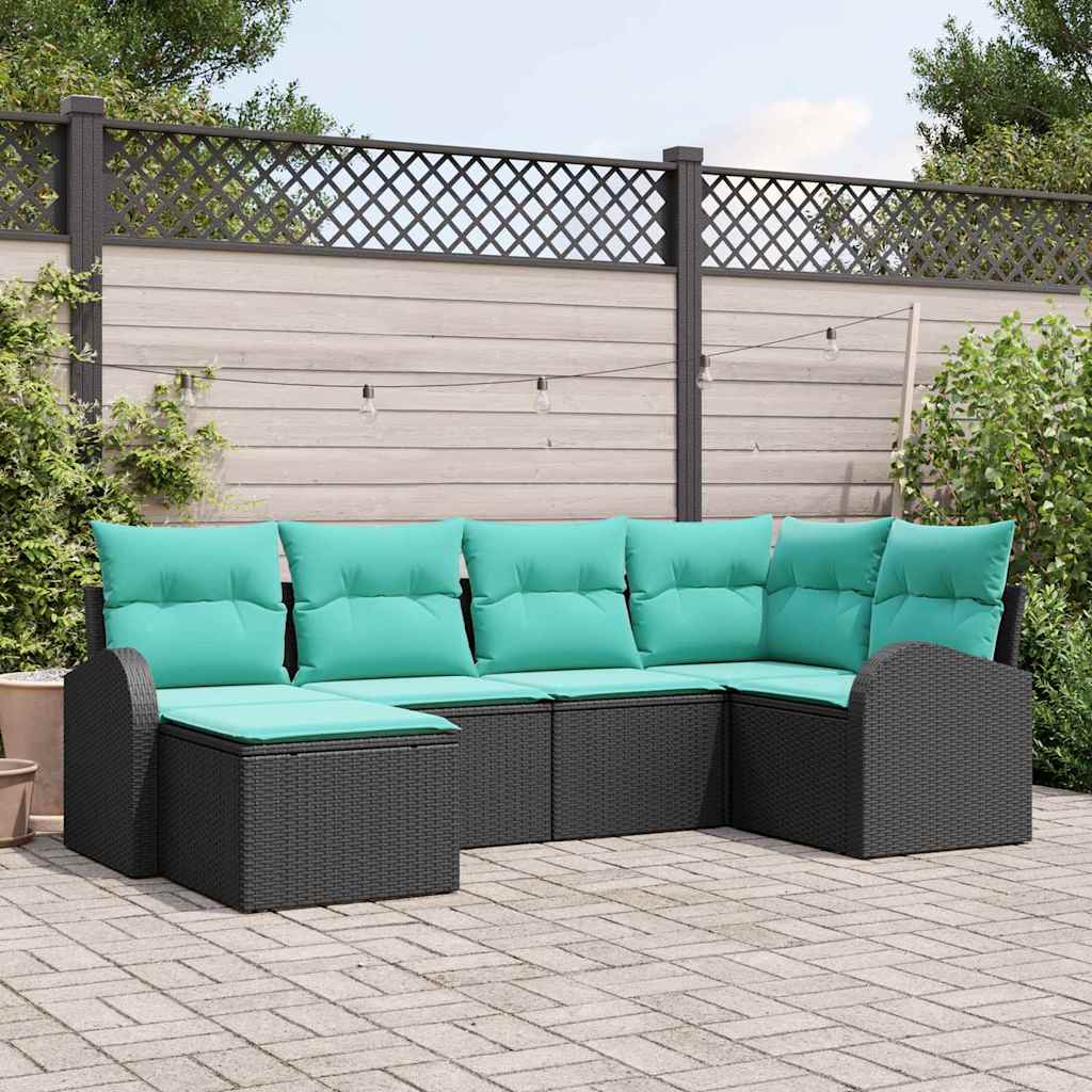 Ensemble de Canapés 6 pc Noir et turquoise polyrotin