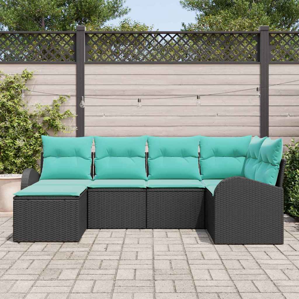 Ensemble de Canapés 6 pcs Noir et turquoise polyrotin
