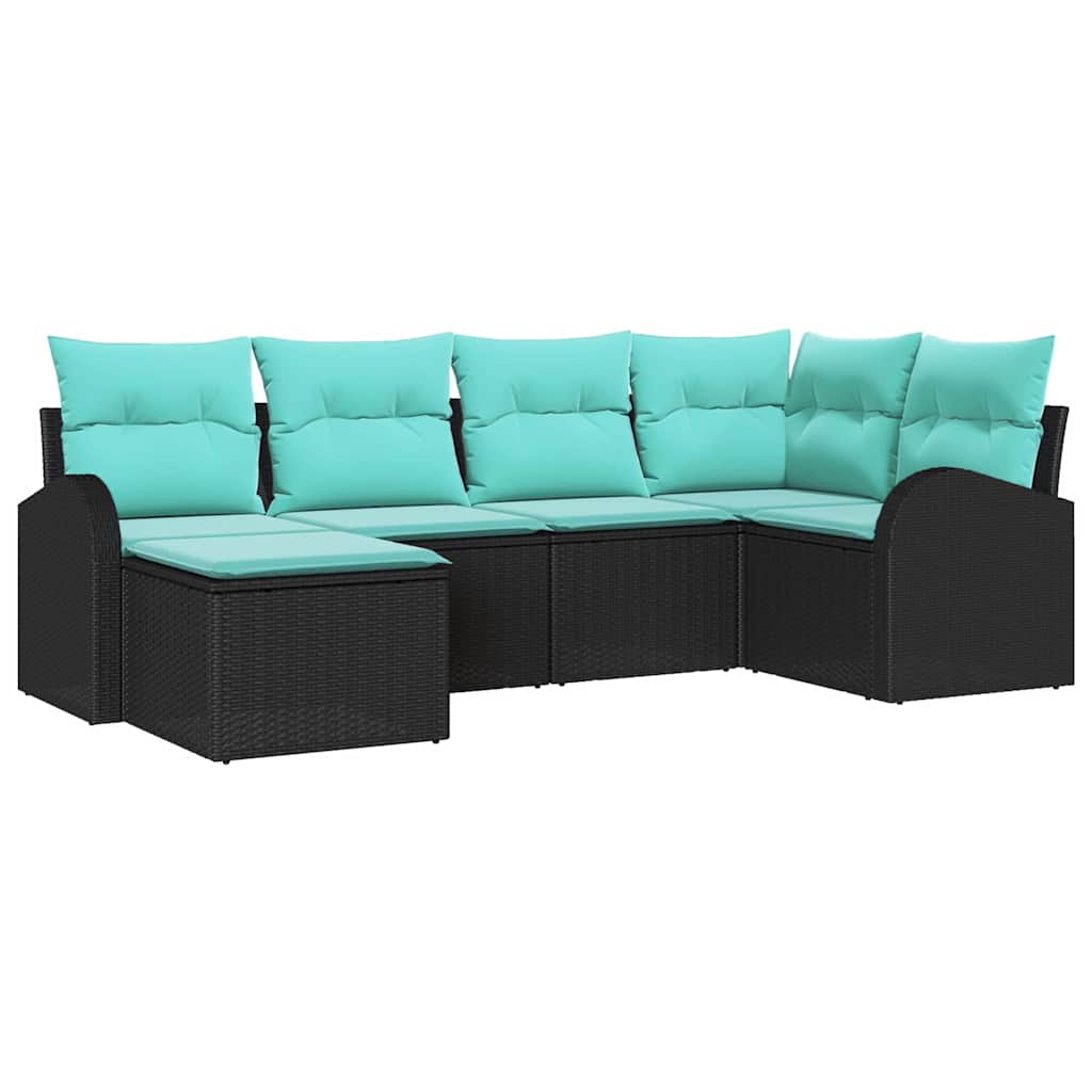 Ensemble de Canapés 6 pcs Noir et turquoise polyrotin