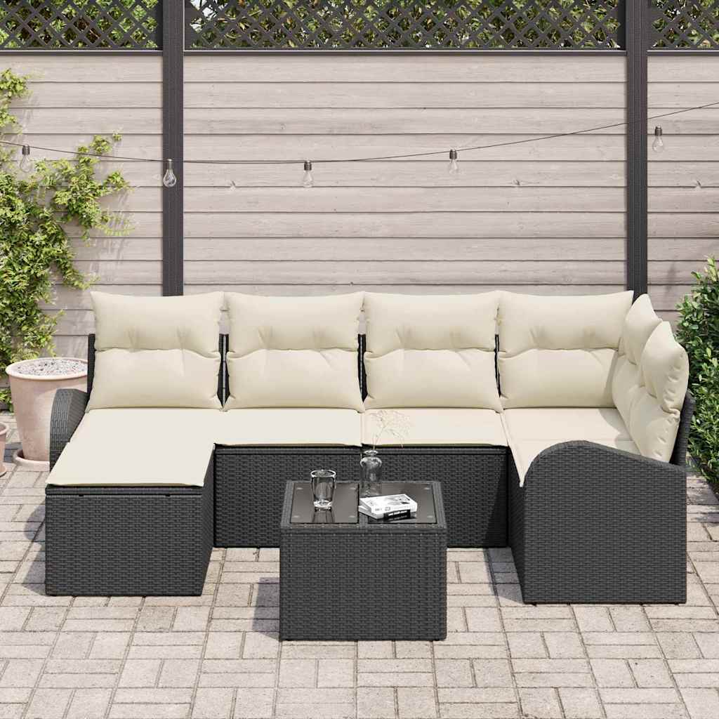 Ensemble de Canapés avec coussin 7 pcs Noir et Blanc polyrotin - XIOS