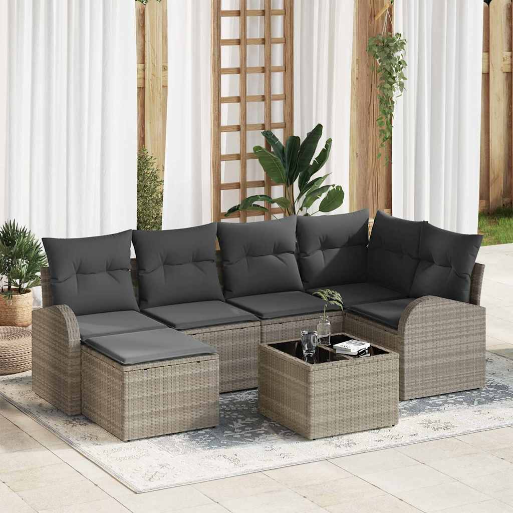 Ensemble de Canapés avec coussin 7 pcs Gris clair polyrotin - XIOS