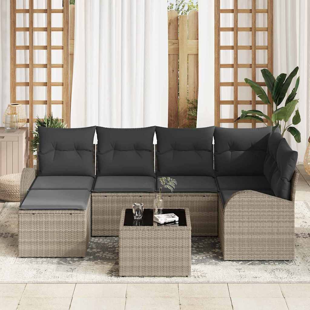 Ensemble de Canapés avec coussin 7 pcs Gris clair polyrotin - XIOS