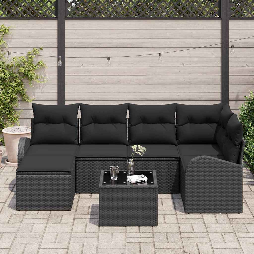 Ensemble de Canapés avec coussin 7 pcs Noir polyrotin - XIOS