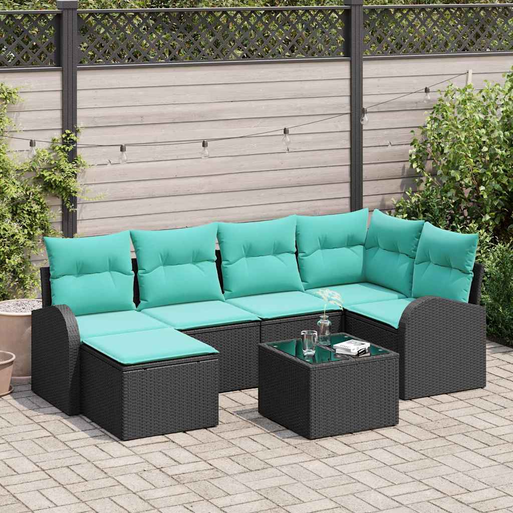 Ensemble de Canapés 7 pc Noir et turquoise polyrotin