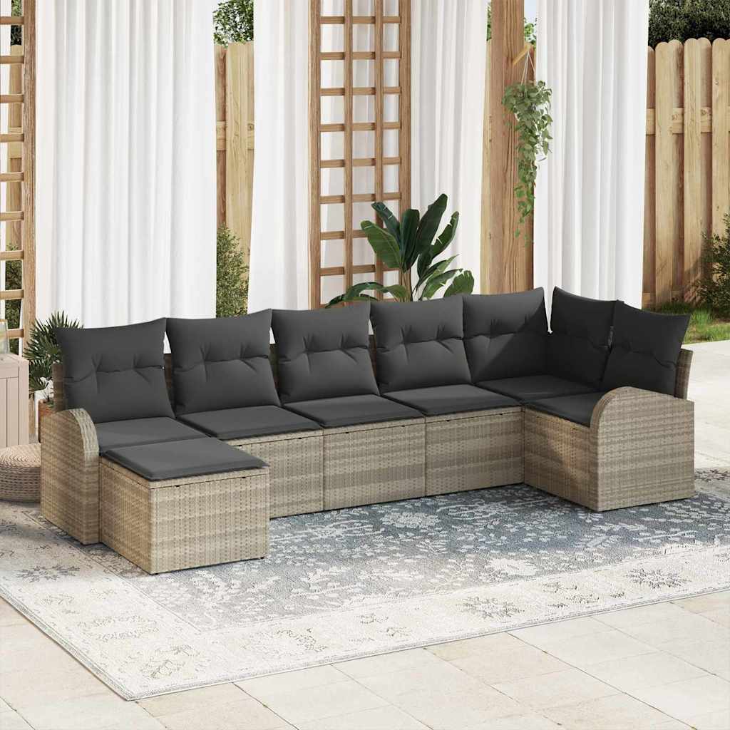 Ensemble de Canapés avec coussin 7 pcs Gris clair polyrotin - XIOS