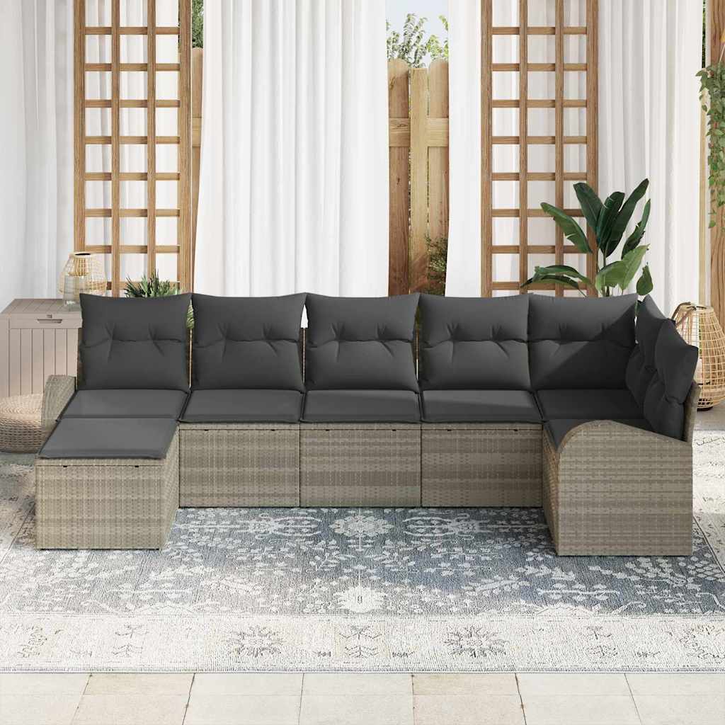 Ensemble de Canapés avec coussin 7 pcs Gris clair polyrotin - XIOS