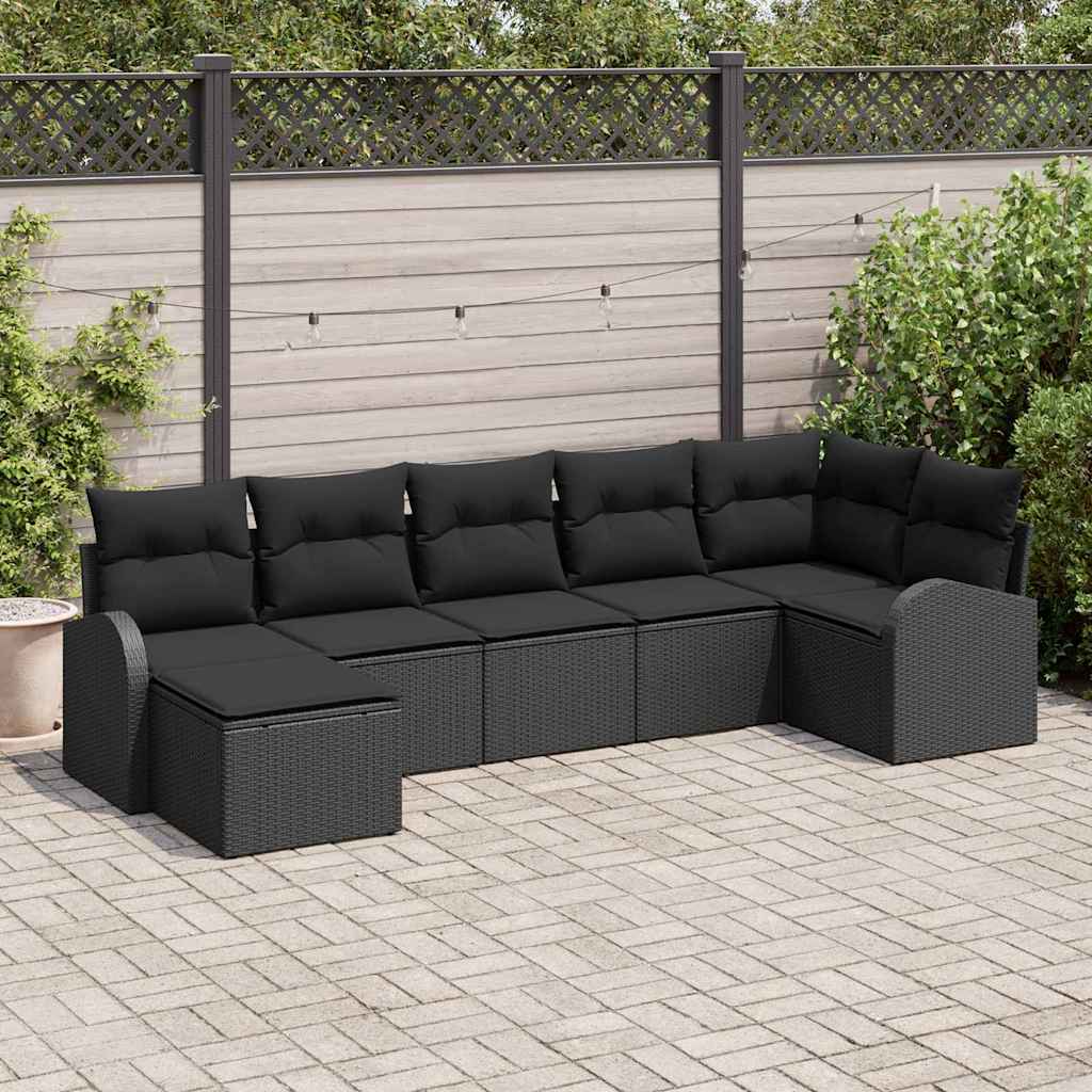 Ensemble de Canapés avec coussin 7 pcs Noir polyrotin - XIOS