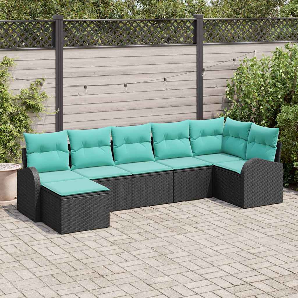 Ensemble de Canapés 7 pc Noir et turquoise polyrotin