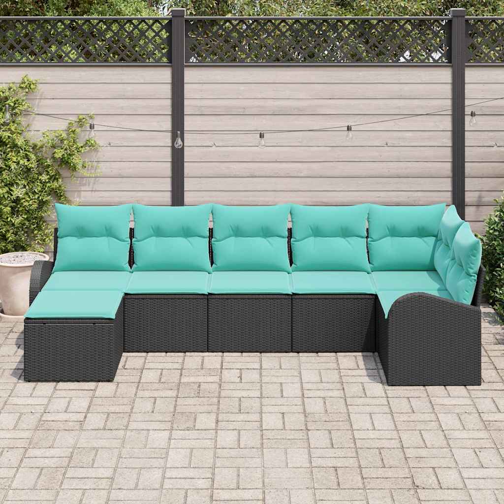 Ensemble de Canapés 7 pcs Noir et turquoise polyrotin