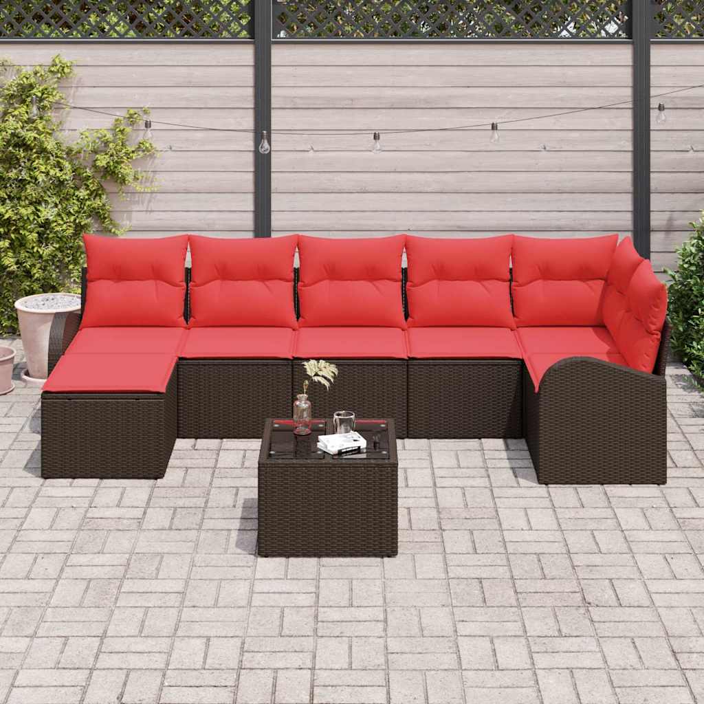 Ensemble de Canapés 8 pcs Marron et rouge polyrotin - XIOS