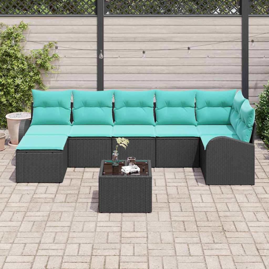 Ensemble de Canapés 8 pcs Noir et turquoise polyrotin