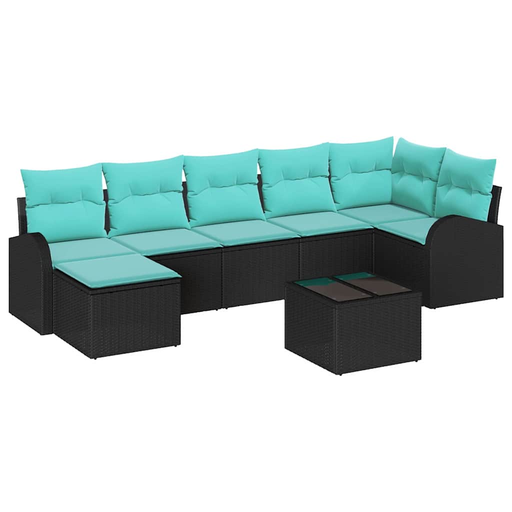 Ensemble de Canapés 8 pcs Noir et turquoise polyrotin