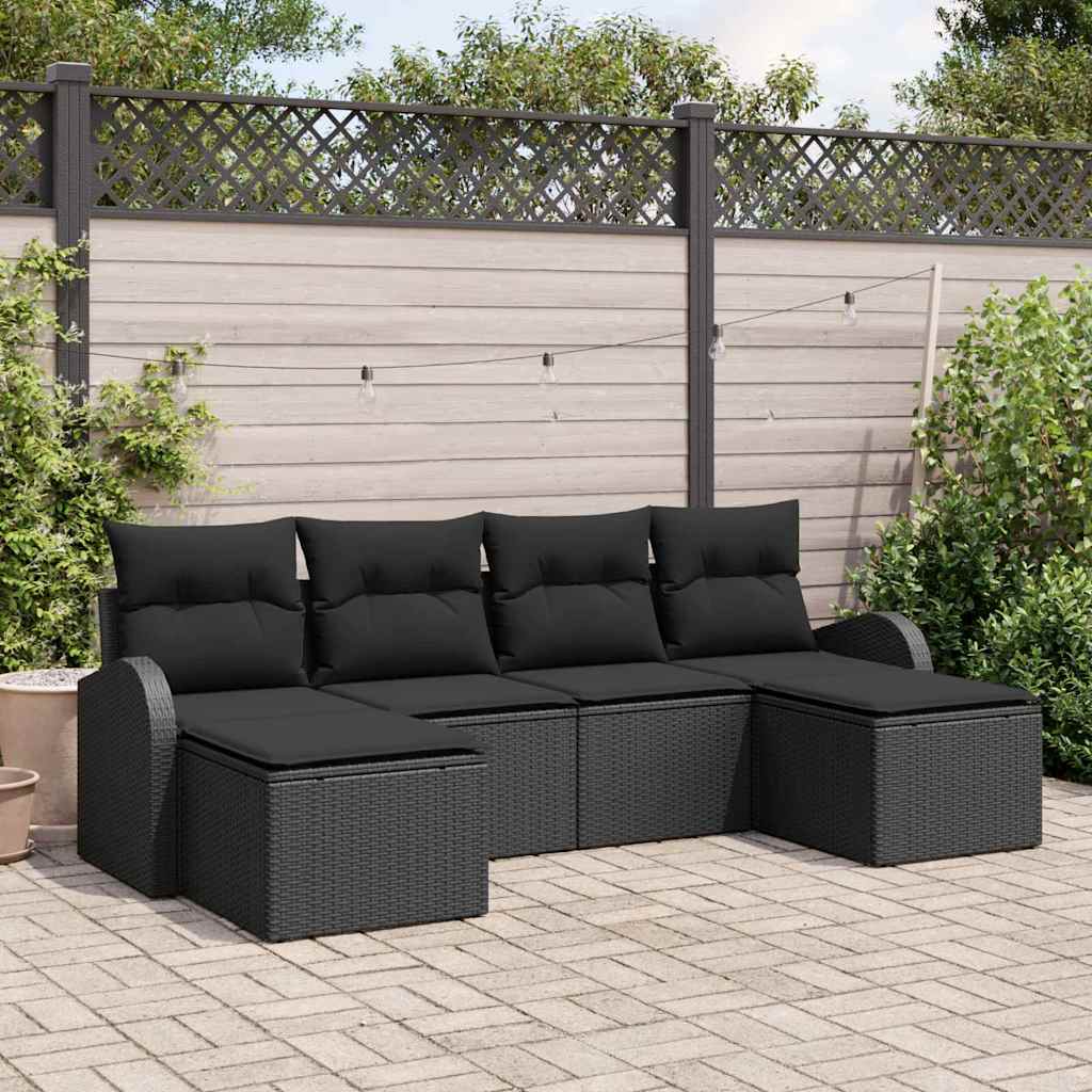 Ensemble de Canapés avec coussin 6 pcs Noir polyrotin - XIOS