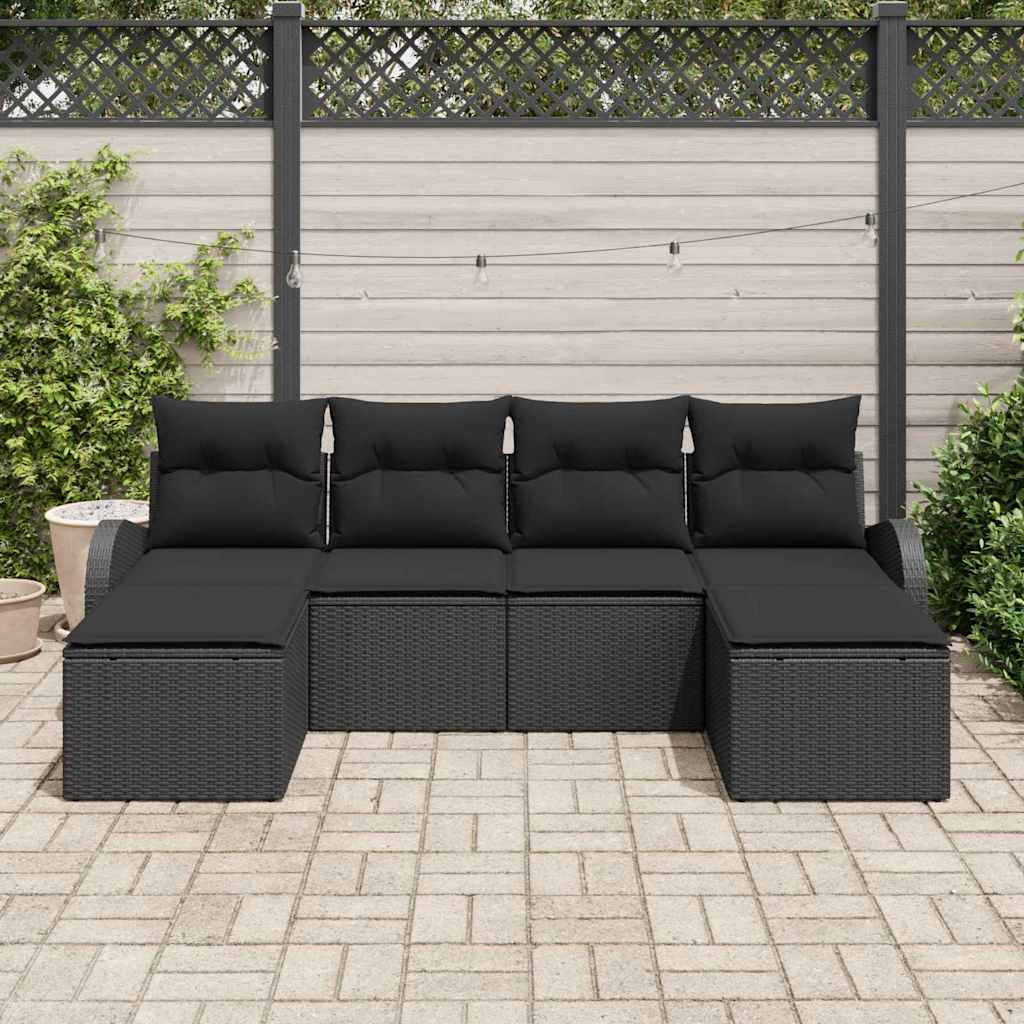 Ensemble de Canapés avec coussin 6 pcs Noir polyrotin - XIOS