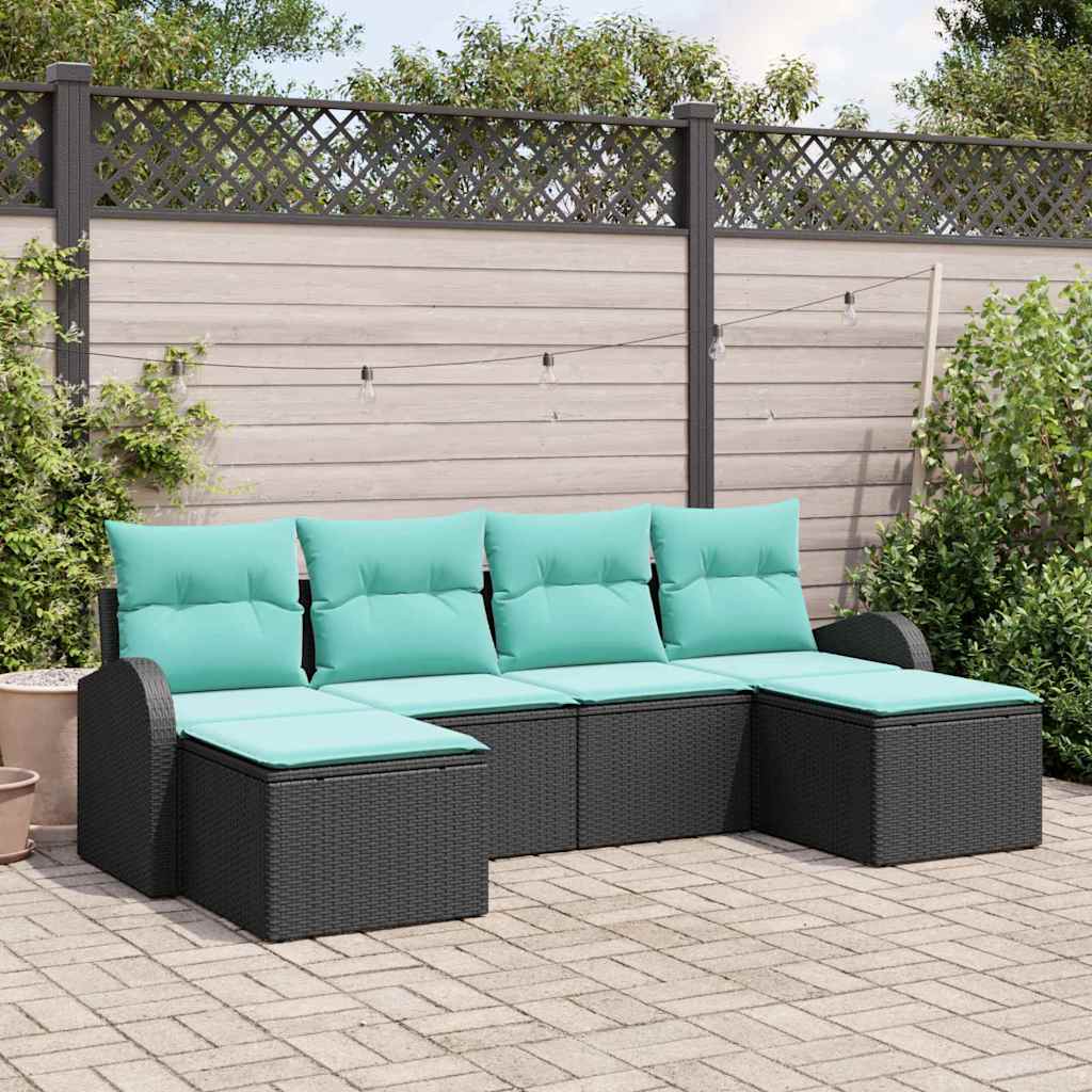Ensemble de Canapés 6 pc Noir et turquoise polyrotin