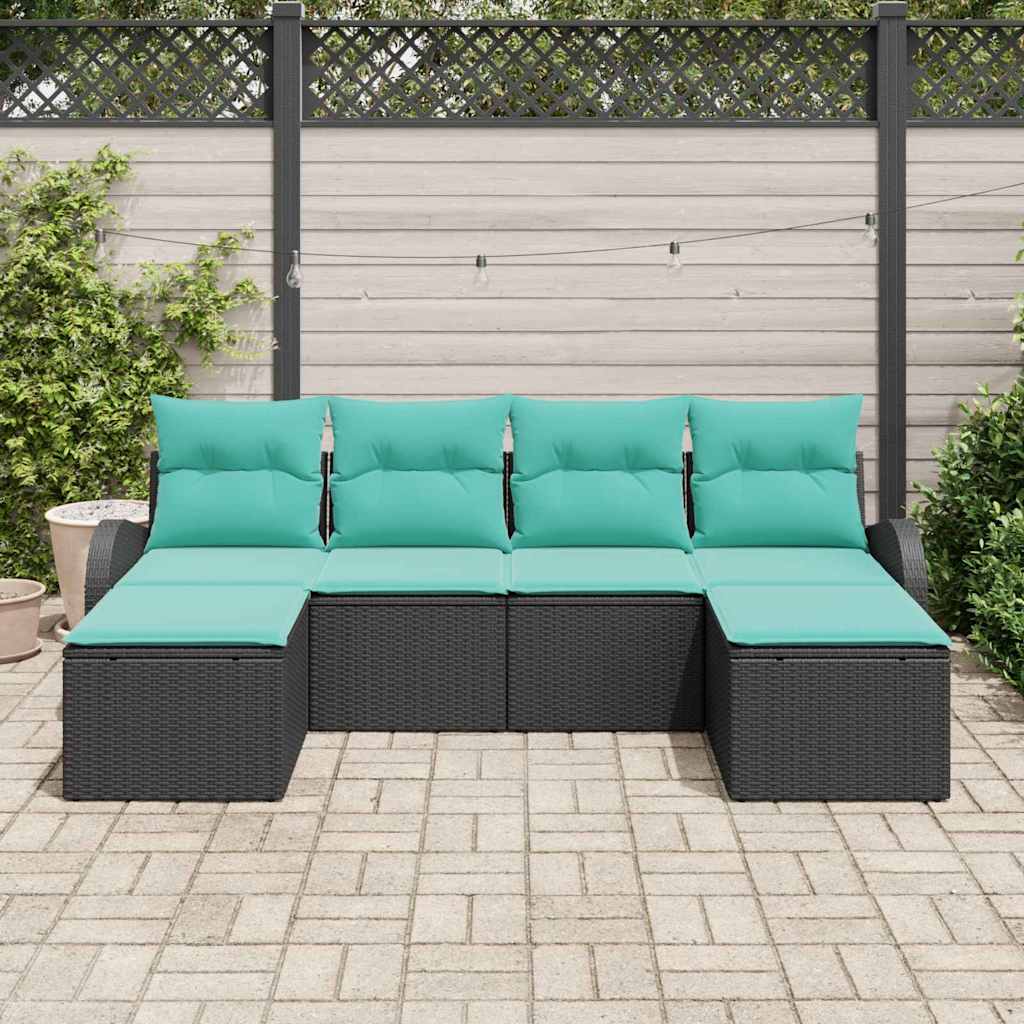 Ensemble de Canapés 6 pcs Noir et turquoise polyrotin
