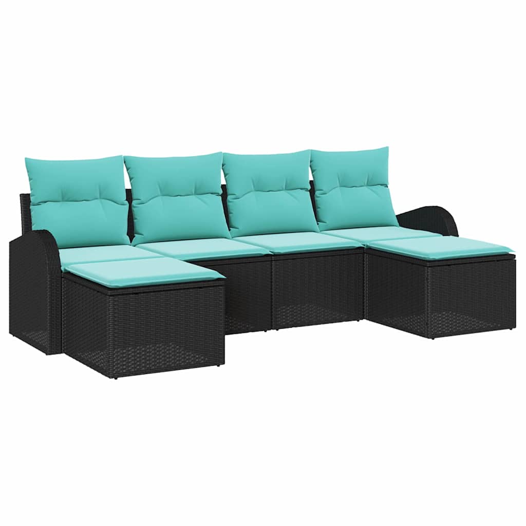 Ensemble de Canapés 6 pcs Noir et turquoise polyrotin