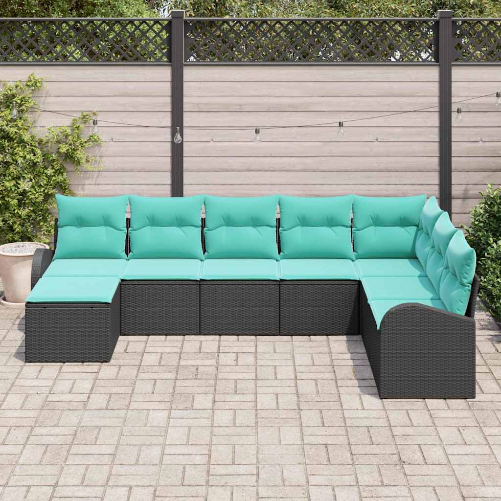 Ensemble de Canapés 8 pcs Noir et turquoise polyrotin