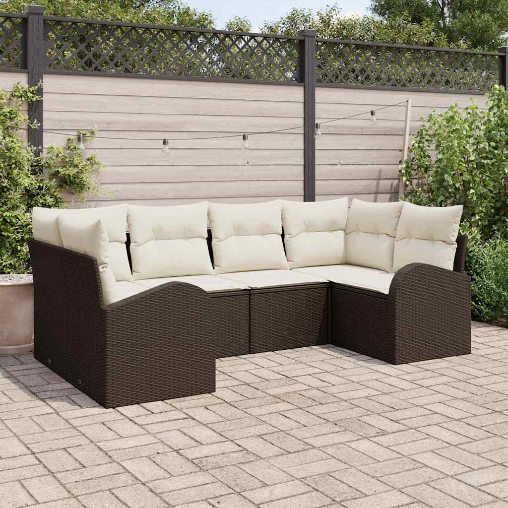 Ensemble de canapé de jardin 6 pcs Marron et blanc polyrotin - XIOS