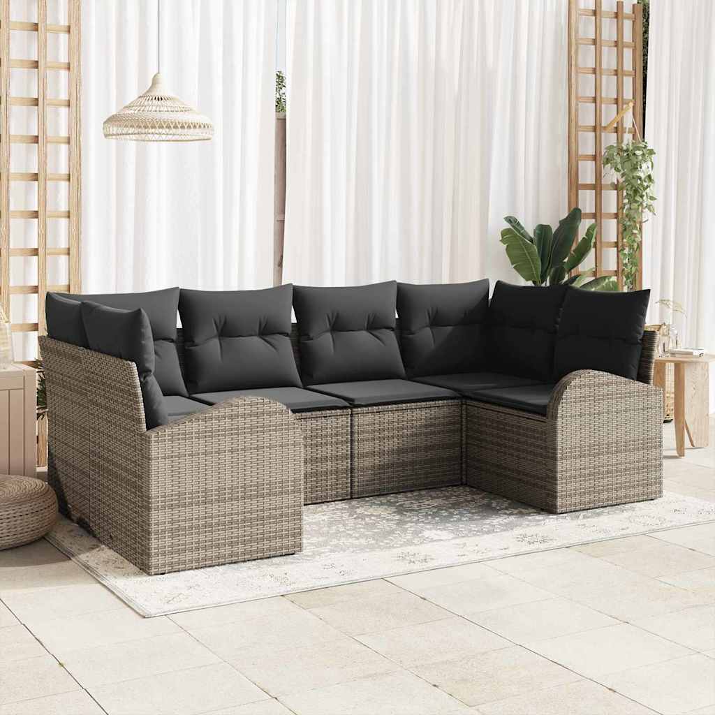 Ensemble de canapé de jardin 6 pc Gris polyrotin