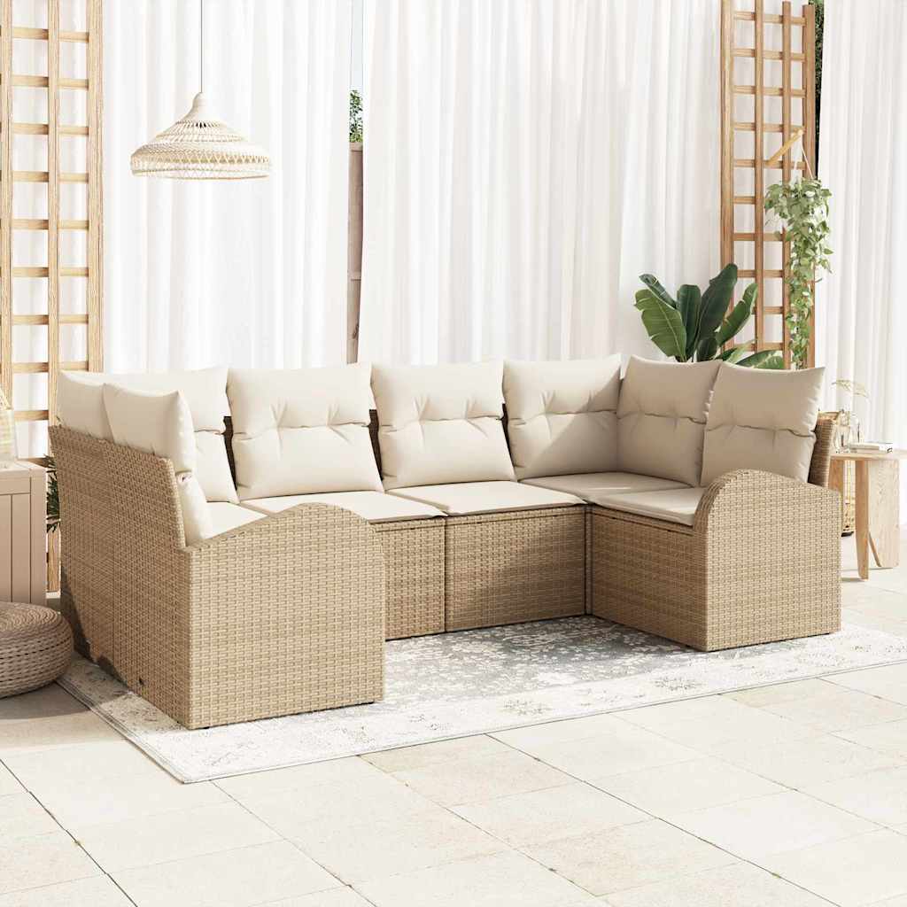 Ensemble de canapé de jardin 6 pc Beige et blanc polyrotin