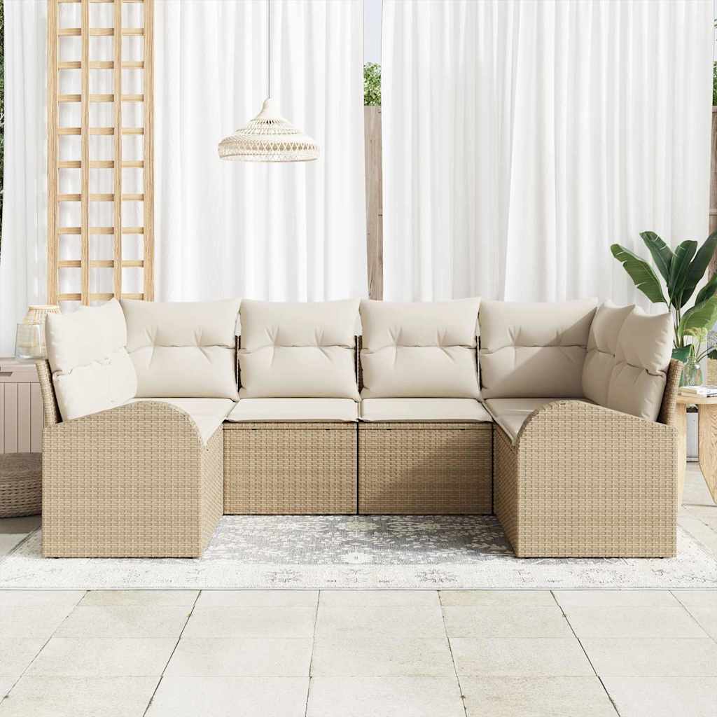 Ensemble de canapé de jardin 6 pc Beige et blanc polyrotin
