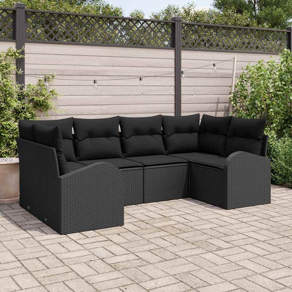 Ensemble de canapé de jardin avec coussin 6 pcs Noir polyrotin - XIOS