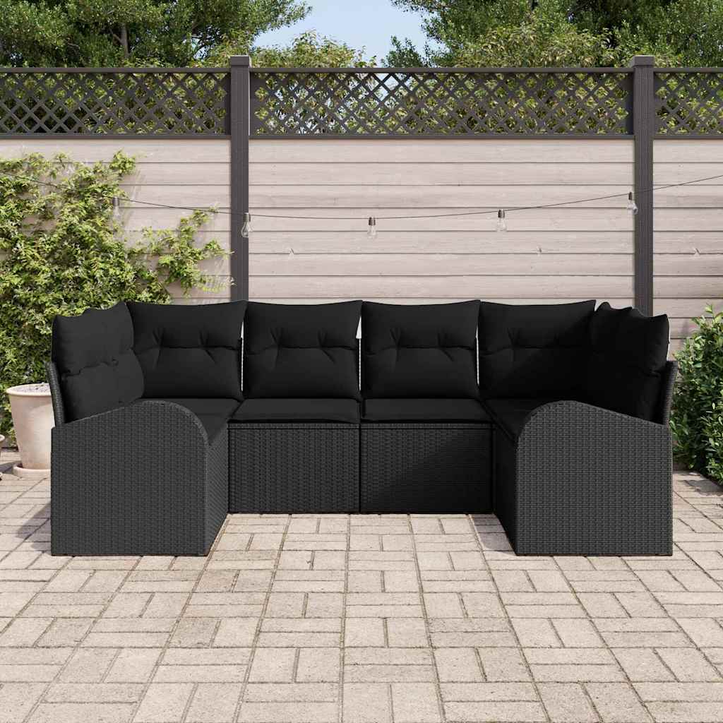 Ensemble de canapé de jardin avec coussin 6 pcs Noir polyrotin - XIOS