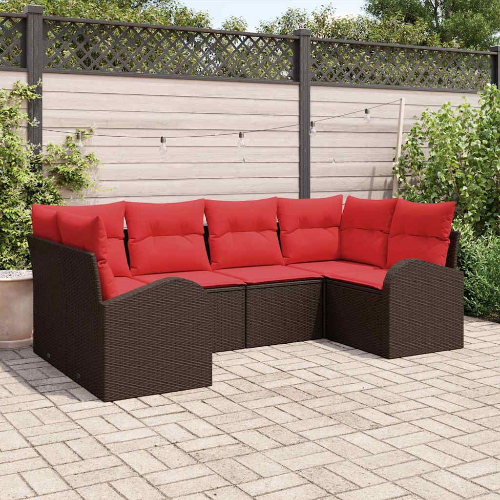 Ensemble de canapé de jardin 6 pcs Marron et rouge polyrotin - XIOS