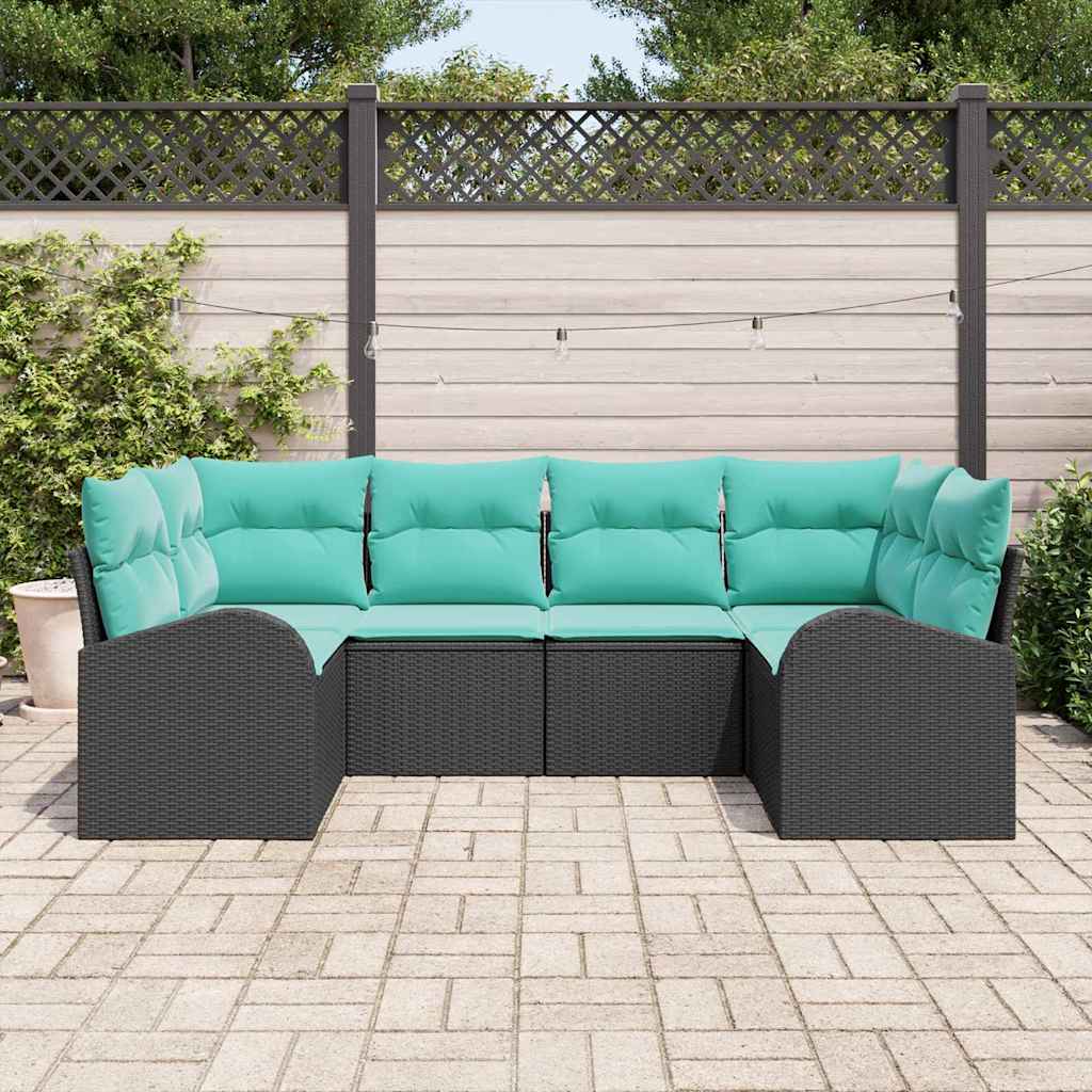 Ensemble de canapé de jardin 6 pcs Noir et turquoise polyrotin