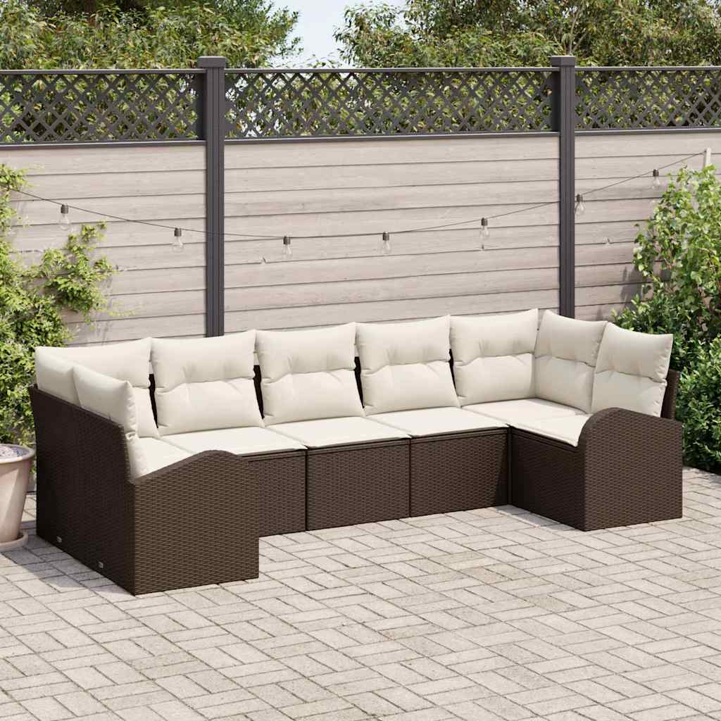 Ensemble de canapé de jardin 7 pcs Marron et blanc polyrotin - XIOS