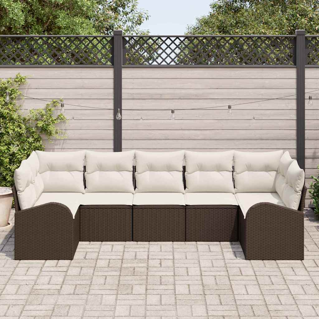 Ensemble de canapé de jardin 7 pcs Marron et blanc polyrotin - XIOS