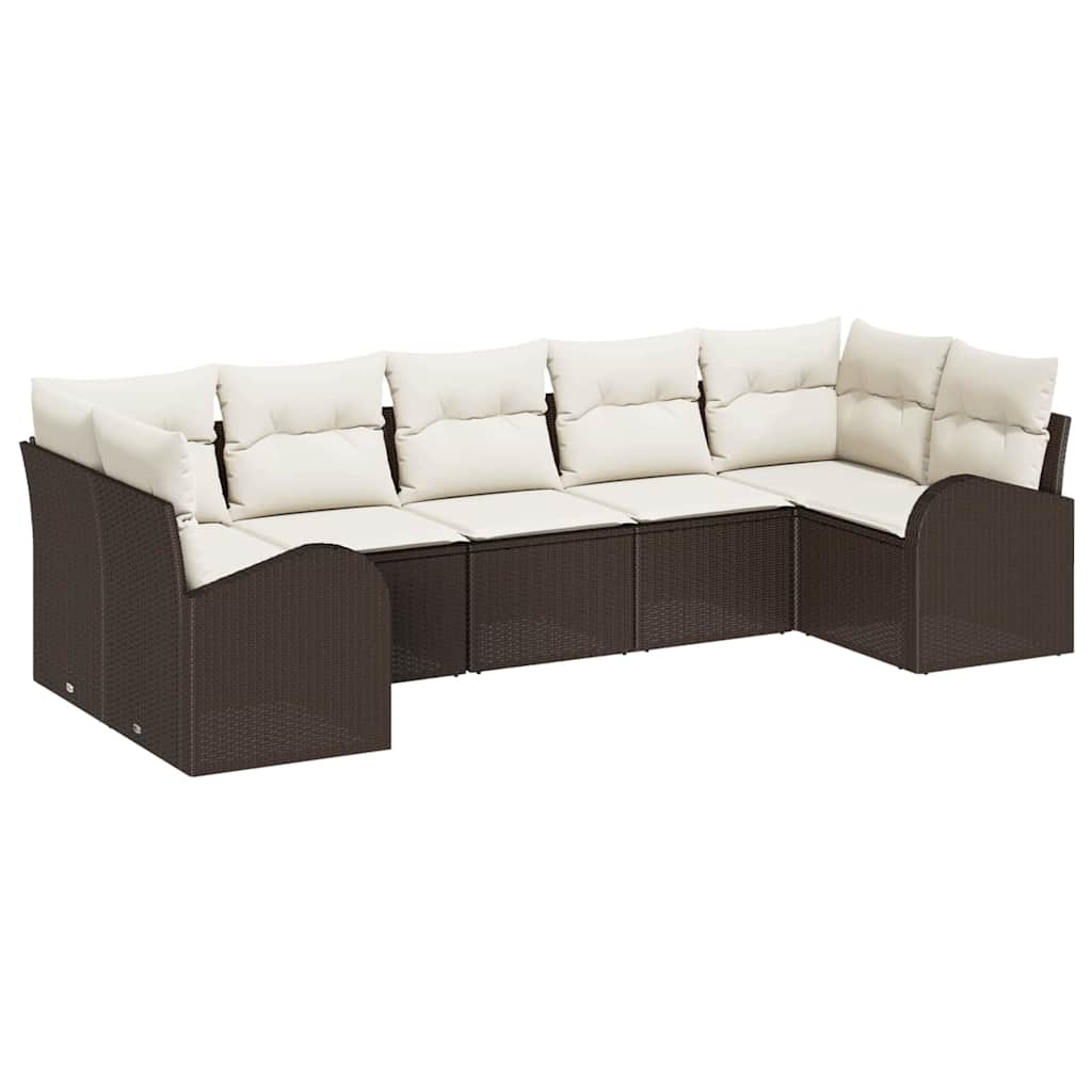 Ensemble de canapé de jardin 7 pcs Marron et blanc polyrotin - XIOS