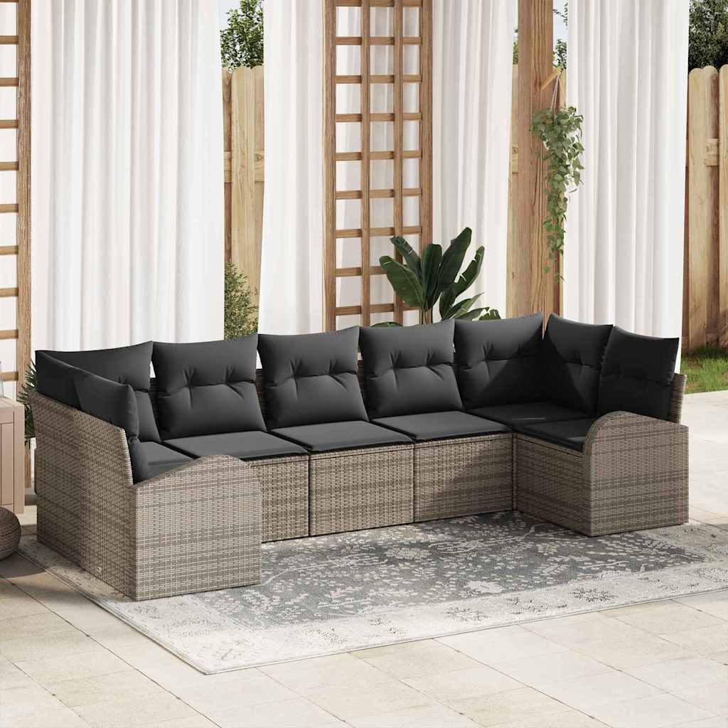 Ensemble de canapé de jardin avec coussin 7 pcs Gris polyrotin - XIOS