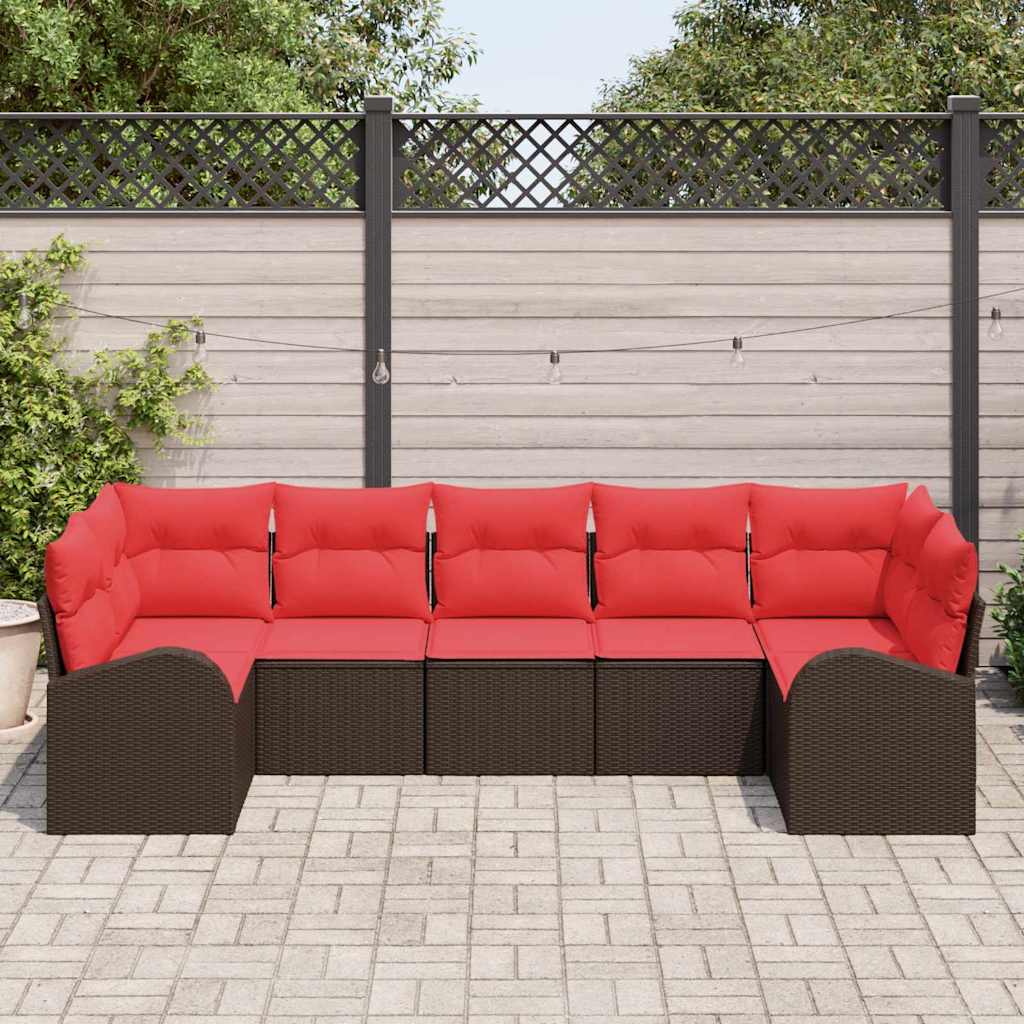 Ensemble de canapé de jardin 7 pcs Marron et rouge polyrotin - XIOS