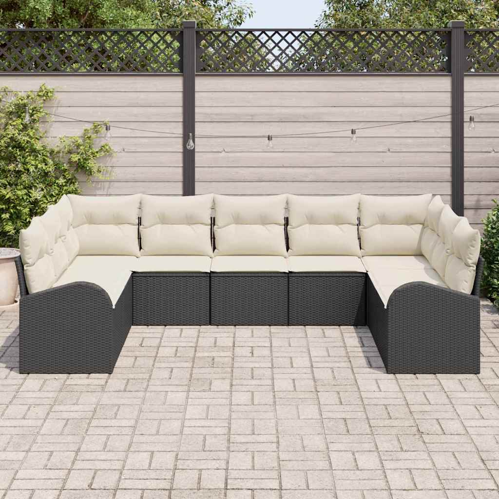 Ensemble de canapé de jardin 9 pcs Noir et Blanc polyrotin - XIOS